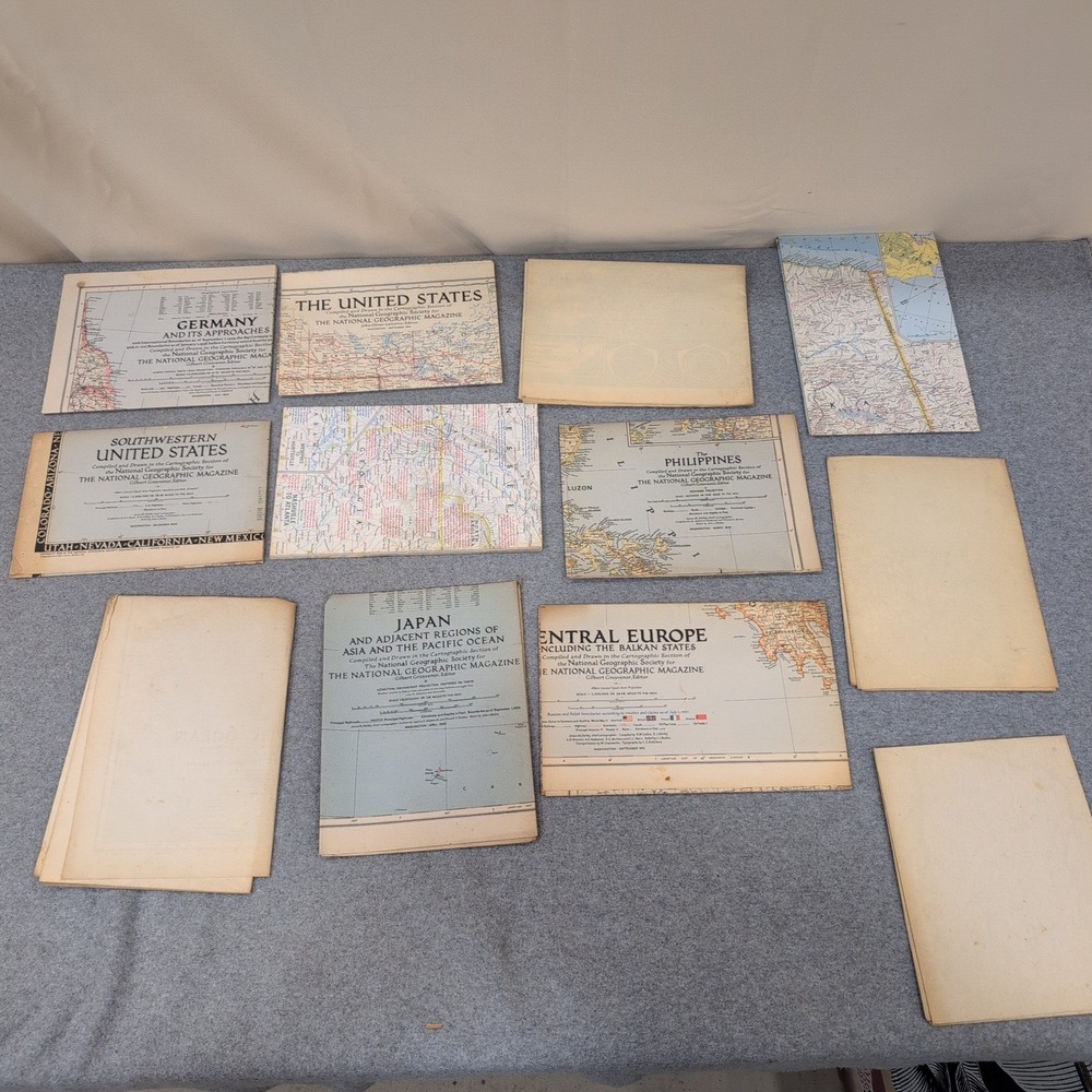 Vintage 1940s 1950s National Geographic Maps Lot of 12 Japan Europe Philippines - Picture 1 of 1